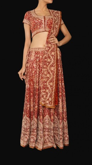 Thrilling red color heavy embroidered designer lehenga