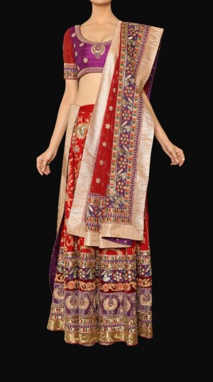 stunning heavy gota and zardozi work embroidered lehnga on silk cloth