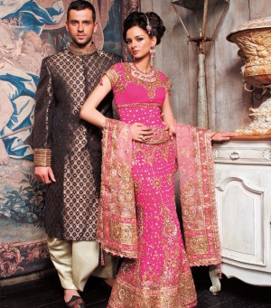impressive Peach and Pink designer bridal Lehenga