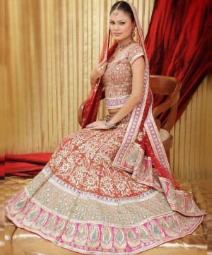 charming Brown With Red designer bridal Lehenga For Bride