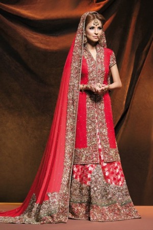 riveting red designer bridal lehenga based heavy work