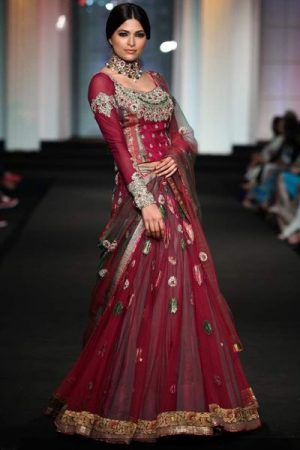 Eye popping Maroon designer lehenga with silver embroidery