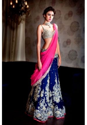 Awesome Blue With pink having embroidered Designer Lehenga