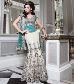 terrifying Sky Blue and off White Colour party wear lehenga with heavy embroidery
