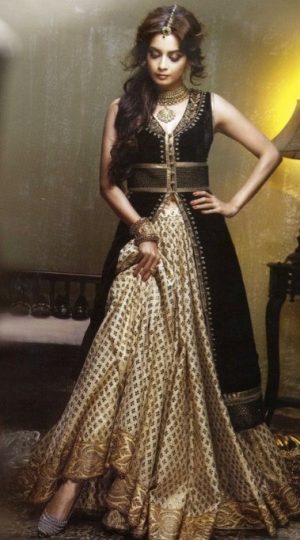 Superb black and Beige colour prolonged jacket style and magnificence lehenga