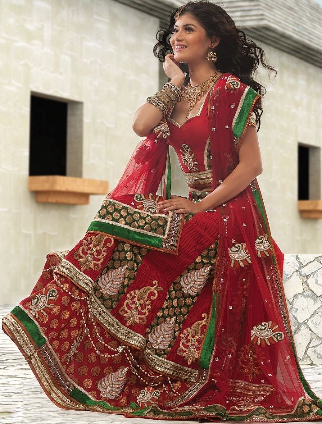 Bridal, Wedding Red and Maroon color Net fabric Lehenga : 1555132