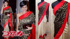Mandira Bedi in beautiful black and cream designer half and half saree
