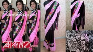 Shilpa Sheety Pink Black Print Saree