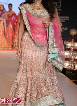 A Glamorous Look Pink Net Zardozi Embroidered Bridal Lehenga