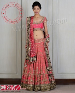 Pretentious Georgette Embroidered Pink Bridal Lehenga With Hand Work