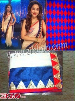 Madhuri Dixit Net Cream Color Saree with Embroidered Blouse