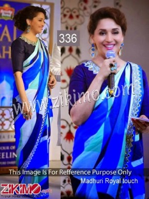 Madhuri Dixit Blue White Geogette Printed Saree