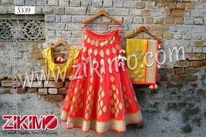 Indian Ethnic Wear Bollywood Replica Orange Net and Brocade Lehenga choli