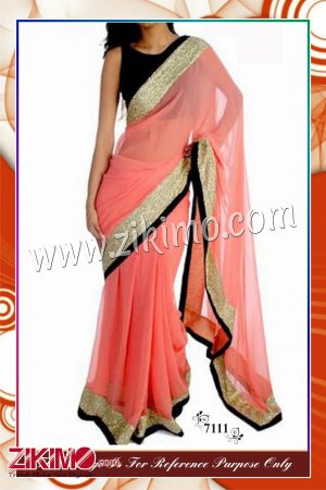 Pink Georgette Replica Party Wear Saree with Dhupion Blouse