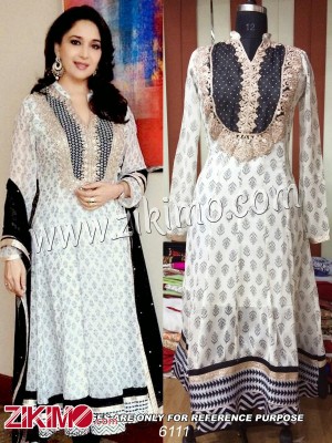 Madhuri dixit White and Black  Georgette Anarkali Suits