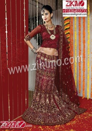 Alluring Maroon Lehenga with Jarkan jall,stone, golden and nakshi touching