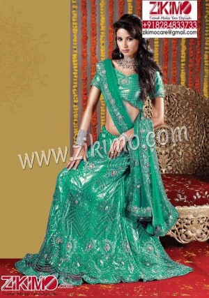Green Lehenga with  Silver jerkan and chain with stone work