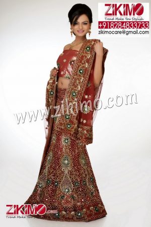 Alluring Maroon Wedding Net Fabric Lehenga with beads, cutdana, stones and zari work