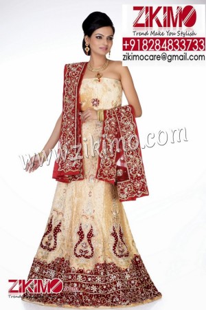 Sensational Tan With Maroon Indian Wedding Velvet Lehenga having beads, cutdana work
