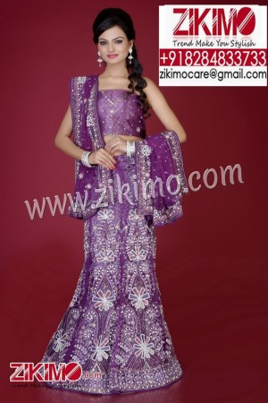 Sensational Purple with White Embroidered Indian Wedding Lehenga having beads, cutdana work