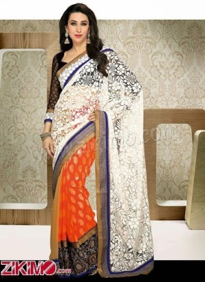 Karishma Kapoor Net Fabric White and Orange Replica Saree