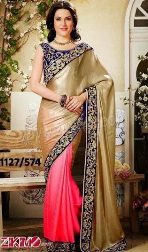 Beautiful Golden Bollywood Replica Saree with Velvet Blouse