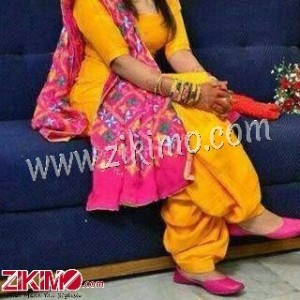 Mango Color Punjabi Salwar Suit With Phulkari