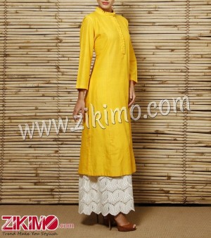Raw Silk Yellow Kurti With White Skirt