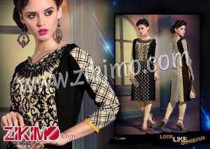 A Plus Black and Beige Embroidered Pure Lawn Stitched Kurti XL Size13021