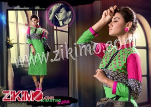 A Plus ParrotGreen Embroidered Pure Lawn Stitched Kurti XL Size13022