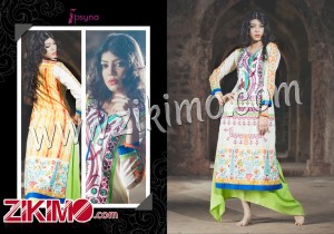 Ivory and Multicolor Printed and Embroidery with Lace Cotton Lawn XL Size Party Wear Stitched Kurti 1001