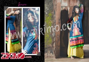 RoyalBlue and Multicolor Printed and Embroidery with Lace Cotton Lawn XL Size Party Wear Stitched Kurti 1002