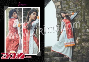 Red and SlateBlue Printed and Embroidery with Lace Cotton Lawn XL Size Party Wear Stitched Kurti
