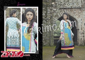 White and SkyBlue Printed and Embroidery with Lace Cotton Lawn XL Size Party Wear Stitched Kurti 1010
