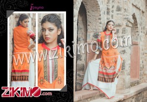 Orange and Multicolor Printed and Embroidery with Lace Cotton Lawn XL Size Party Wear Stitched Kurti 1011