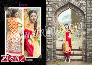 Yellow and CrimsonRed Printed and Embroidery with Lace Cotton Lawn XL Size Party Wear Stitched Kurti 1012