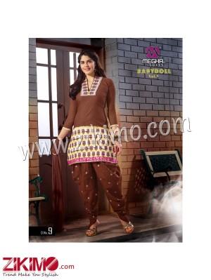 Baby Doll Brown and Ivory Embroidered Cotton Un-Stitched Patiyala Suit With Chiffon Dupatta 509