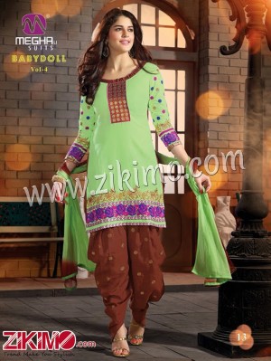 Baby Doll OliveGreen and RoseRed Embroidered Cotton Un-Stitched Patiyala Suit With Chiffon Dupatta 513