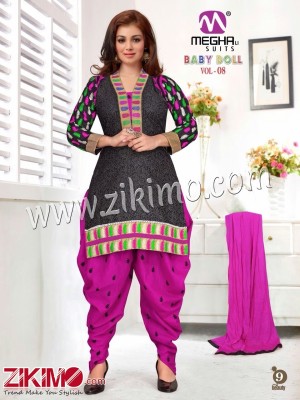 Baby Doll Black and Magenta Embroidered Cotton Un-Stitched Patiyala Suit With Chiffon Dupatta 809