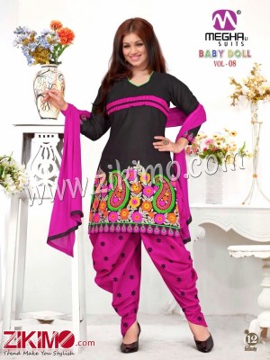 Baby Doll Black and DeepMagenta Embroidered Cotton Un-Stitched Patiyala Suit With Chiffon Dupatta 812