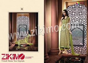 Butterfly OliveGreen Printed Pure Satin Cotton with Work Chiffon Dupatta Semi-stitched Party Wear/Daily Wear Straight Suit 834