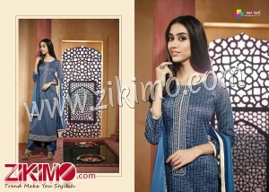 Butterfly MidnightBlue Printed Pure Satin Cotton with Work Chiffon Dupatta Semi-stitched Party Wear/Daily Wear Straight Suit 835
