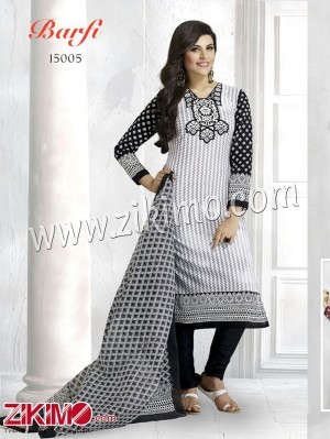 Barfi White and Black Cotton Un-stitched Daily Wear Straight Suit With Cotton Dupatta 15005