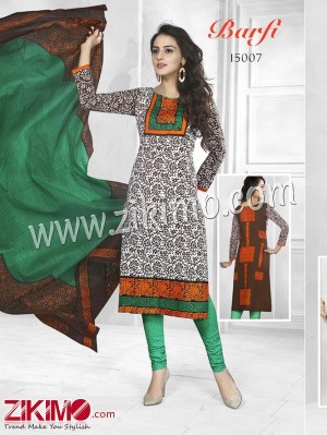 Barfi White and Orange Cotton Un-stitched Daily Wear Straight Suit With Cotton Dupatta 15007