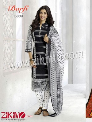 Barfi Black and White Cotton Un-stitched Daily Wear Straight Suit With Cotton Dupatta 15009