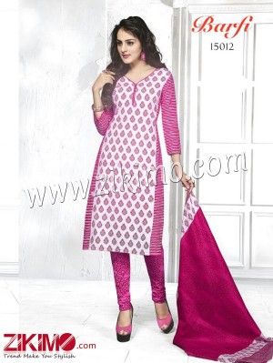 Barfi White and Magenta Cotton Un-stitched Daily Wear Straight Suit With Cotton Dupatta 15012