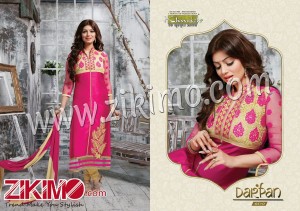 Darpan Magent and Beige Cotton Semi-stitched Party Wear Straight Suit With Chiffon Dupatta 6510
