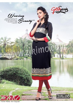 Black and Red Designer Pure Chiffon Karachi Style Size - XXL Stitched Kurti 06