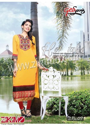 Yellow and Red Designer Pure Chiffon Karachi Style Size - XXL Stitched Kurti 07
