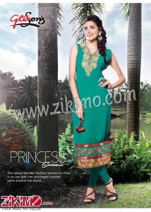 SeaGreen and Golden Designer Pure Chiffon Karachi Style Size - XXL Stitched Kurti 08